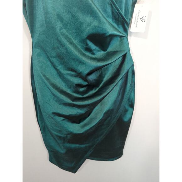 Windsor Hunter Green Satin Bodycon Faux Wrap Mini Dress Medium NWT Party Holiday - Picture 4 of 8